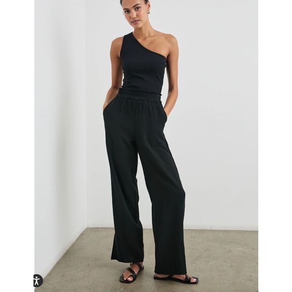 Rails Leon Pant XS Black Cotton Gauze Wide Leg High Waist Pull On Casual Lounge - Picture 1 of 5